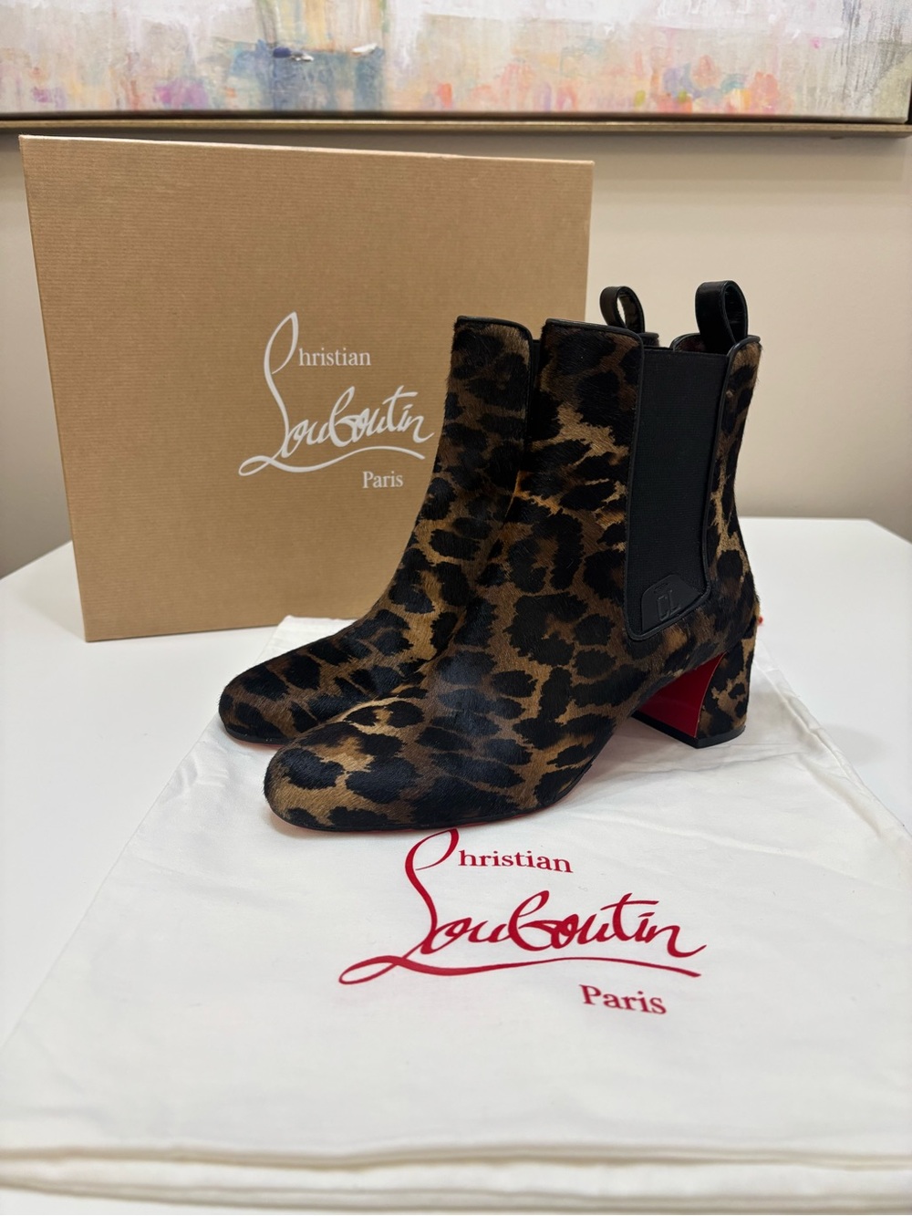 Christian Louboutin Turelastic 55 Leopard Pony Hair Chelsea Boots 36